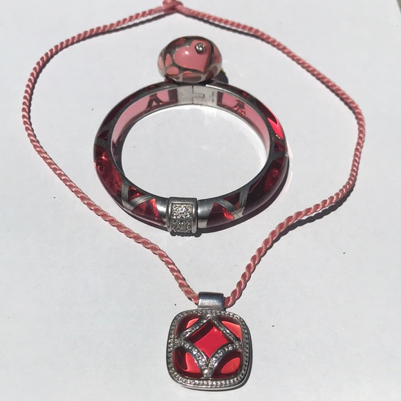 Angelique De Paris Jewelry - Angelique De Paris Pink Glass/Silver/White Topaz